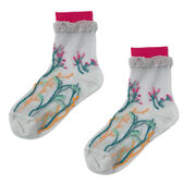 Embroidered flower semi-sheer white socks